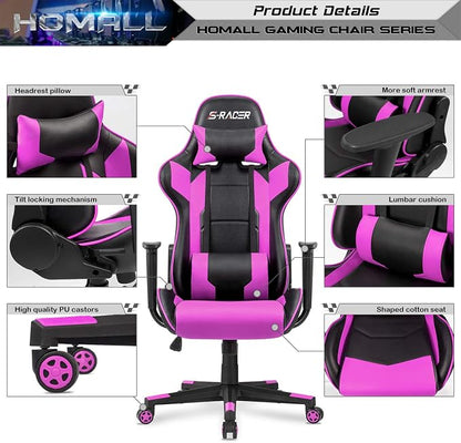 Homall Gaming Chair, Office Chair High Back Computer Chair Leather Desk Chair Racing Executive Ergonomic Adjustable Swivel Task Chair with Headrest and Lumbar Support (Violet)