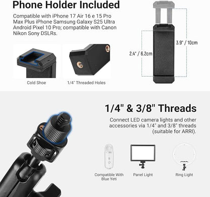 NEEWER Basics Magic Arm Table Stand, 55 cm Microphone Arm Overhead Mobile Phone Holder Desk with 1/4" 3/8" Threads for ARRI, for DSLR Action Cam Webcam Mic LED Light for Video Reinforcement, UA061