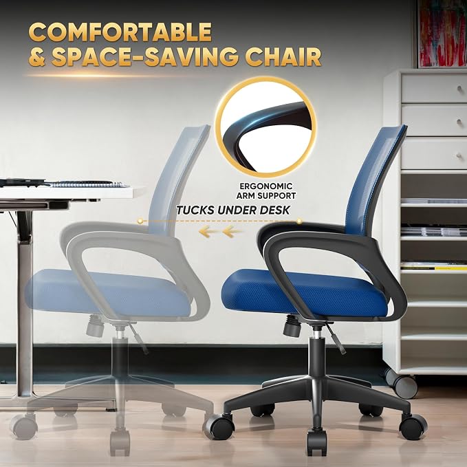 Magshion Ergonomic Office Chair 20 Pack, Mid-Back Mesh Desk Chair, Adjustable Swivel Computer Chair with Lumbar Support & Breathable Backrest for Gaming, Work, Study, 300 Lbs Capacity, Navy Blue