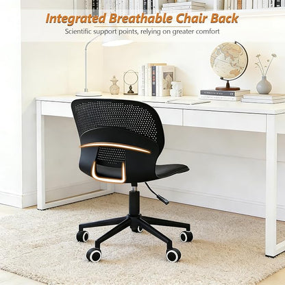 Home Office Chair, Armless Mid-Back Computer Desk Chair with Breathable Backrest and Padded Cushion, Height Adjustable Swivel Ergonomic Task Chair for Home, Work, Study