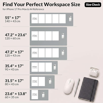 AFIING Cork Desk Mat, 35.4" x 17", Light Grey,Desk pad Protector | Dual-Sided Cork & PU Leather, Large Mouse Pad, Non-Slip & Waterproof