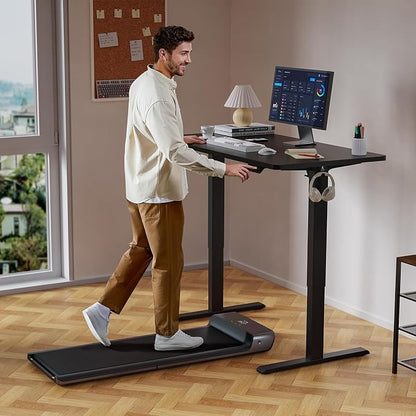 WALKINGDESK 48x24 Inches Height Adjustable Electric Standing Desk with 2 Hooks for Home Office, Ergonomic Sit Stand up Desk with Splice Board, Black
