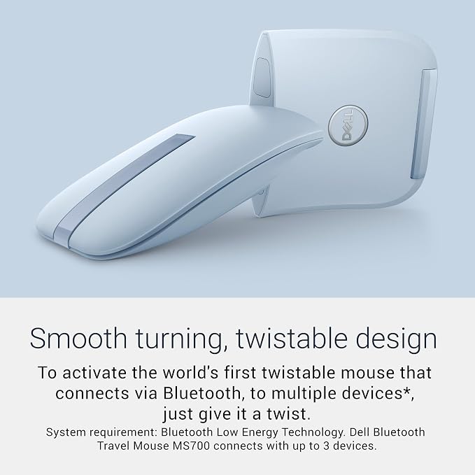 Dell MS700 Bluetooth Travel Mouse - Bluetooth 5.0/Dell Pair/Microsoft Swift Pair Connectivity, Adjust DPI up to 4000, Optical LED Sensor, Touch Scroll with latest Touch Controller - Misty Blue