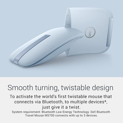 Dell MS700 Bluetooth Travel Mouse - Bluetooth 5.0/Dell Pair/Microsoft Swift Pair Connectivity, Adjust DPI up to 4000, Optical LED Sensor, Touch Scroll with latest Touch Controller - Misty Blue