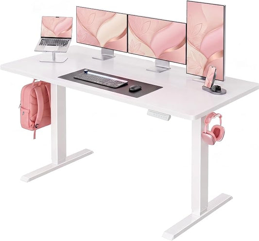 HUANUO Electric Standing Desk,53" x 28" Height Adjustable Desk, 4 Memory Height Settings, Sit to Stand Up Desk for Home Office, with Headphone Hook, Cable Manager, White