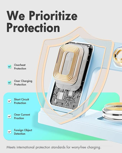 Wireless Charger Stand Charging Station: 3 in 1 Charger Stand Multiple Devices for Apple - iPhone 17 16e 16 15 14 Pro Max 13 12 - Watch 11 10 9 8 7 6 5 4 3 2 SE and Ultra Series-Airpods 4 3 Pro, Blue