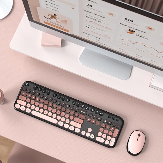 MOFII Wireless Keyboard and Mouse Combo, Full Size 2.4G Retro Round Computer Keyboard and Mouse Set, Plug and Play, for Windows, Computer, Desktop, PC, Notebook - (Lovely BlackBerry Gradient)