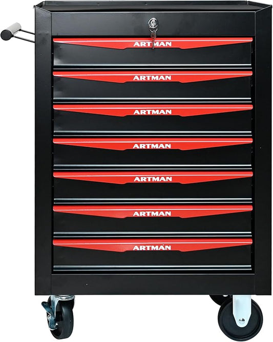 RYH 7 Drawers Rolling Tool Chest - Heavy Duty Mobile Tool Cart with Locking Wheels & Ball Bearing Drawers,30.5" H x 20.9" W x 13" D Garage Tool Storage Cabinet (Black, 7 Drawers)