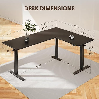 ErGear L Shaped Standing Desk, 75" x 63" Electric Adjustable Height Sit Stand Desk, Ergonomic Large Computer Table, Left & Right Interchangeable Installation, Suitable for Home Office Use, Black