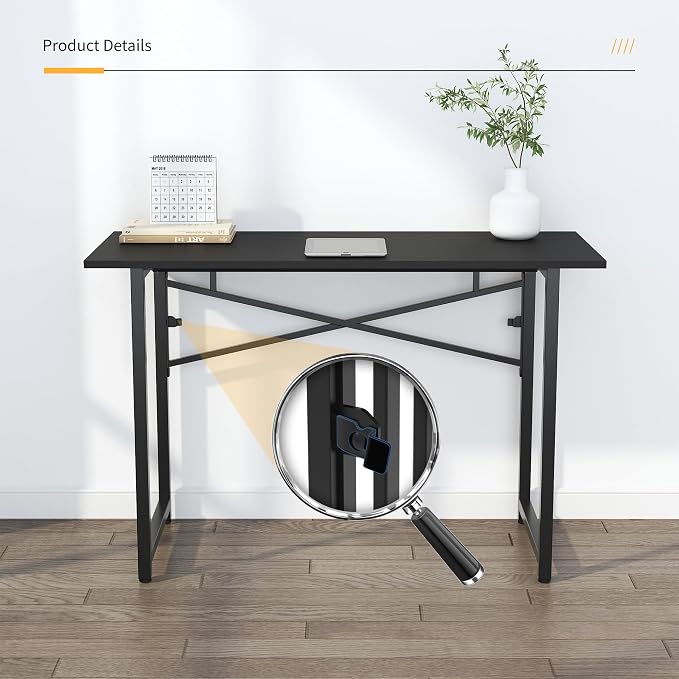 Lutown-Teen Folding Computer Desk 47 inch Writing Gaming Computer Camping Table, No Assembly Required Home Office Desk, Black