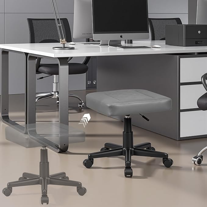 VECELO Under Desk Footrest, PU Ergonomic Foot Rest with Wheels, Comfort Padding, Height Adjustable for Relieving Leg Pain, Stiffness, and etc, Gray