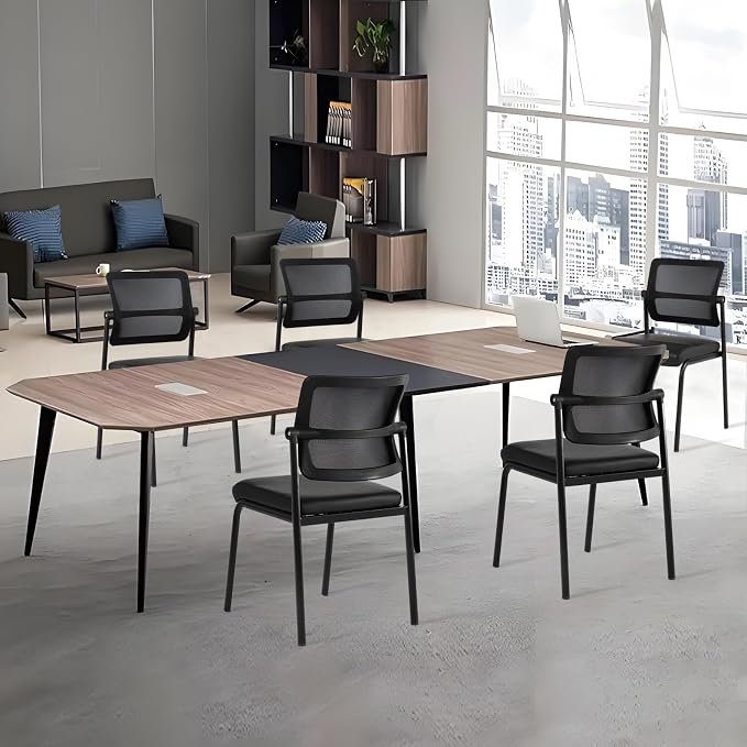 CLATINA Stackable Mesh Office Chair Armless Guest Waiting Stacking Chair with Ergonomic Lumbar Support & Leather Seat Cushion, for Conference, Lobby, School, Reception, BlackTotal Budget, Black