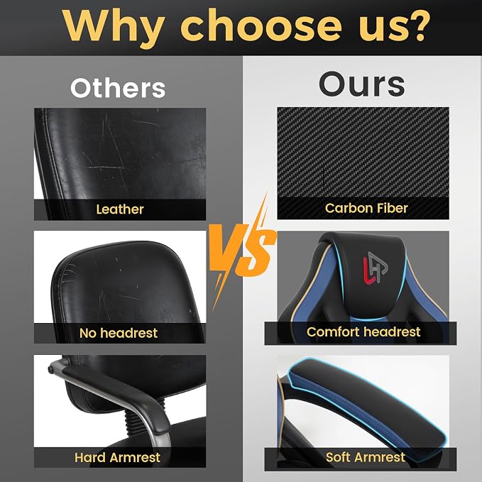 HapGIFT Gaming Chair for Adults, PU Leather Computer Gaming Chair with Link Armrest, Racing Style Gamer Chair, Height Adujustable Ergonomic Swivel PC Office Chair for Home, 300lbs (BLACK BLUE)