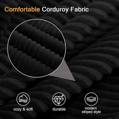 COMAX Futon Sofa Bed, Convertible Folding Sofa Bed, Boneless Couch Loveseat Corduroy with Pillows, Small Foldable Floor Couch Comfy Lounge Sleeper for Living Room Bedroom, Black