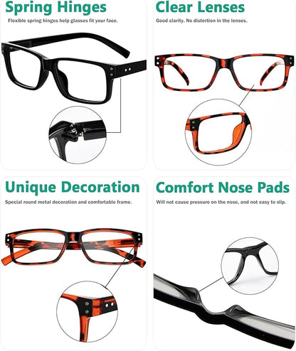 Eyekepper Vintage Reading Glasses for Men - 3 Pairs Black and 2 Pairs Tortoise - Spring Hinges Classic Readers +3.50