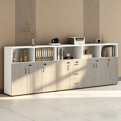 File Cabinet with Password Lock, Wood Lateral Filing Cabinet for Letter/A4 Files, 3 Drawer with Door, Printer Stand with Open Shelves for Home Office