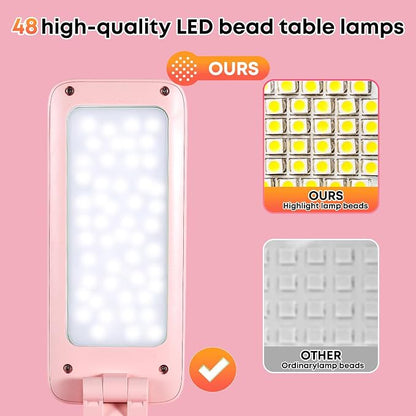VAVOFO Cute Bunny Desk Lamp, Foldable LED Rechargeable Table Light, Eye-Caring Reading Lamp, 3 Color Modes & Dimmable, for Kids Girls Bedroom Study Dorm Room(Pink)