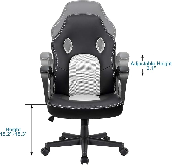 Furmax Office Chair Desk Chair Leather Gaming Chair Computer Chair Racing Style Ergonomic Adjustable Swivel Task Chair with Lumbar Support and Arms (White)