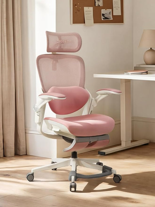 CabLady S2 Petite Office Chair for Women & Small Frames | 330lb Capacity, 4D Adjustable Lumbar/ Headrest, Flip-Up Arms & Footrest, Ergonomic Desk Chair