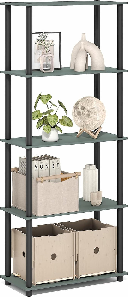 Furinno Turn-N-Tube Storage Shelves, 5-Tier Book Shelf, Corner Shelf, Toolless Open Shelves, for Organization and Storage, Living Room, Garage, Home Office, Sage Green