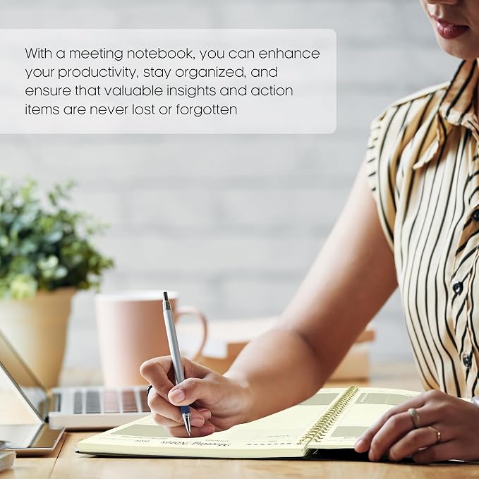 Meeting Notebook for Work Organization - Work Planner Notebook with Action Items, Agenda Planner for Note Taking, 160 Pages (6.9" X 9.9") Project Organizer for Men & Women - Black 1