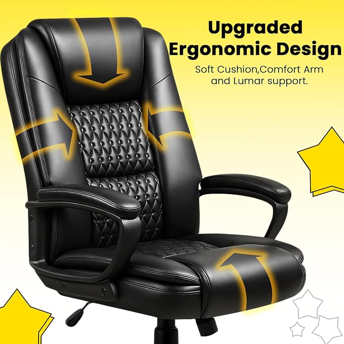 OFIKA Leather Office Desk Chair,Ergonomic Office Chair with Lumbar Support,Computer Chair,Executive Leather Chair with Padded Arm,2026 Upgraded Big and Tall Chair, Black,275LBS