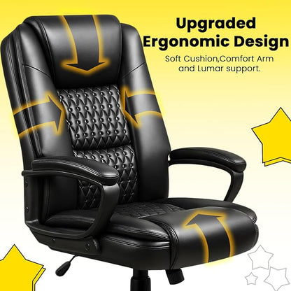 OFIKA Leather Office Desk Chair,Ergonomic Office Chair with Lumbar Support,Computer Chair,Executive Leather Chair with Padded Arm,2026 Upgraded Big and Tall Chair, Black,275LBS