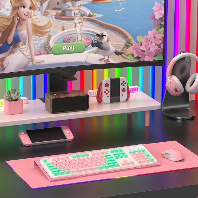 Ergonomic Computer Keyboard Stand - 17 Inch Glitter Pink Acrylic Keyboard Riser for Desk Tilted Keyboard Holder Tray with Non-Slip Strip for Home Office Easy Typing & Working