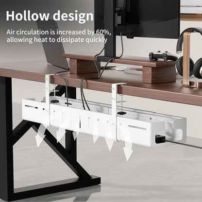 Under Desk Cable Management, Expandable 25.2"–38.6" Cable Management Under Desk No Drill, Heavy Duty Carbon Steel with Clamp, Hidden Cord Organizer for Desk, Home Office Standing Desk White