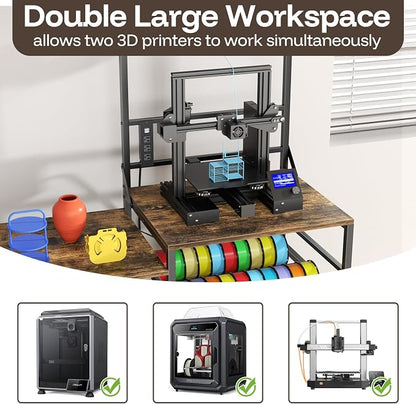 Aquzee 3D Printer Table with Filament Storage, W51*D23.6 3D Printer Stand, Heavy Duty 3D-Printer Storage Rack, 1 Power Outlet 3D-Printing Desk Office Workshop Studio, for 3dPrinter Accessories