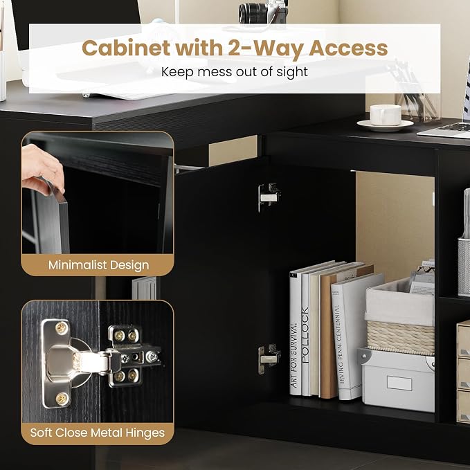 Tangkula Reversible L-Shaped Desk with Storage Cabinet & 4 Shelves, Corner Desk for Writing Study Work Executive, Modern Computer Desk for Small Space, Laptop Workstation for Home Office School