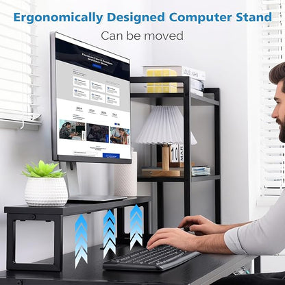 KATHY&BOB 59.1" Computer Desk with Power Outlets and Storage Shelves, Reversible Home Office Desk with 2 Fabric Drawers, Sturdy Writing Table with Detachable Monitor Stand for Small Spaces