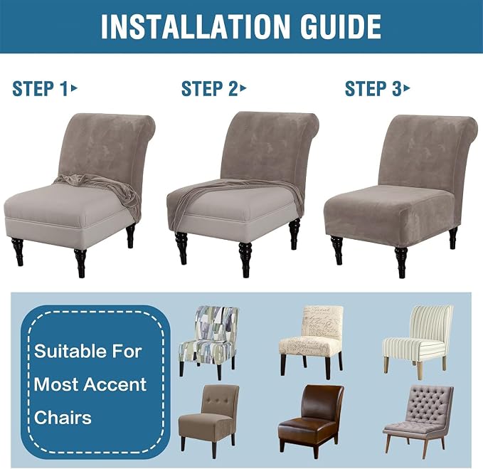 H.VERSAILTEX Armless Accent Chair Covers Thick Velvet Armless Chair Slipcovers High Stretch Chair Covers for Living Room Hotel Machine Washable Furniture Protector with Elastic Bottom(Small, Taupe)