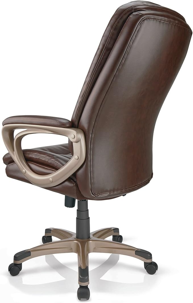 Realspace® Tresswell Bonded Leather High-Back Chair, Brown/Champagne