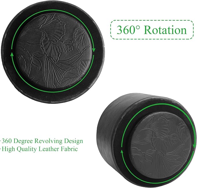 Round Leather Art Supply Organizer,Remote Control Holder,360 Degree Spinning,Multi-Functional Pencil Holder,4 Compartments Desktop Stationary Organizer(1-Oil Black)