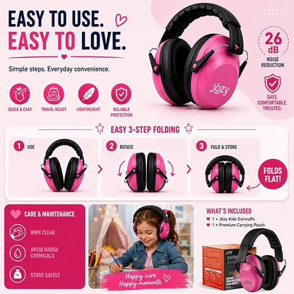 Jozy Noise Canceling Headphones for Kids, SNR 26dB Ear Protection for Autism, Sound Proof Sensory Muffs for Hearing, Concerts