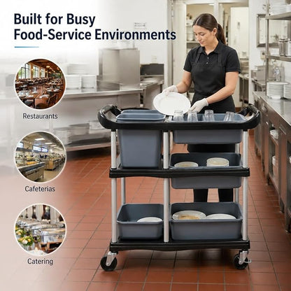 3 Tier Utility Cart Heavy Duty 330lbs Capacity Rolling Service Cart Utility Carts with Wheels Storage Cart Restaurant Supplies Great for Hotel,Kitchen,Laundry Room,Siz:41x18.3x37