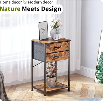 Small Printer Stand with Fabric Drawer & Storage Side Table | Sturdy compact build, works as nightstand end table & accent table. Ideal for bedroom living room & home office daily storage