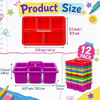 WILLBOND 12 Pcs Classroom Caddy with Handle Bulk Plastic Storage Caddy Organizer with 5 Compartment Portable Storage Bin for Pencil, Pen, Crayon, Marker, Home, Office, School Supply(Multicolor)