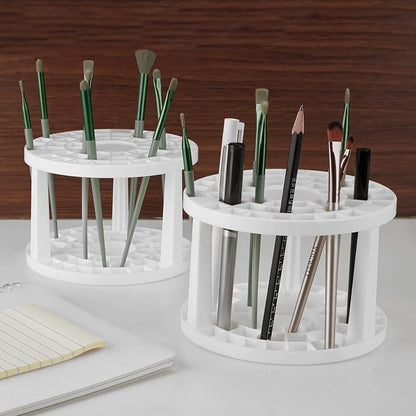 JANKINGS Paint Brush Holder 2-Pack, Plastic Round Paintbrush Organizer Stand with Stickers, Desk Brush Drying & Storage Rack for Watercolor, Acrylic, Gouache, Pens & Art Supplies