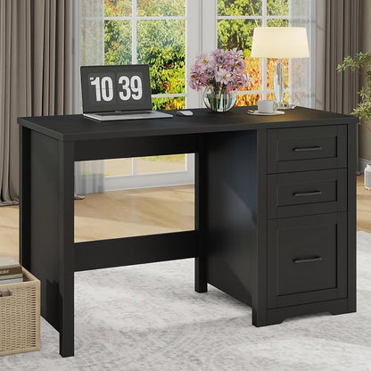 Vabches Farmhouse 47” Executive Desk with File Drawer, Mutual Installation Rustic Computer Desk with 2 Storage Drawers,Office Home Workstation for Work Study Writing, Black