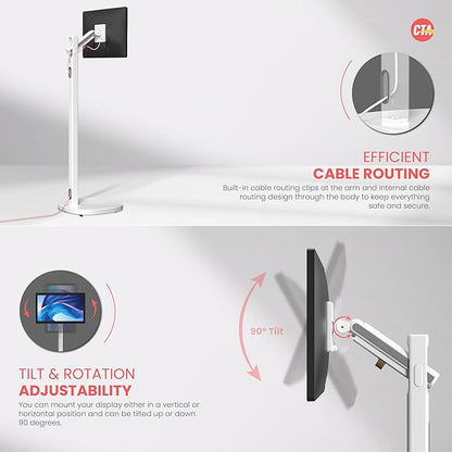 CTA Ergonomic Floor Stand For Monitors & TV’s Up To 35-inches & 22 lbs - Mobile Stand With Anti-Knockdown Base & Height Adjustable - Commercial Grade - (ADD-MSADFS)