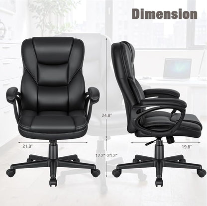 JUMMICO Executive Office Chair High Back Managerial Home Desk Chair, Adjustable Swivel Computer PU Leather Chair with Lumbar Support (Black)