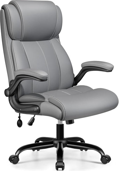 BESTFAIR Ergonomic Office Chair - Desk Computer Chair, Leather High Back Executive Chairs with Adjustable Lumbar Support & Flip Up Arms, Gray 6 Pack