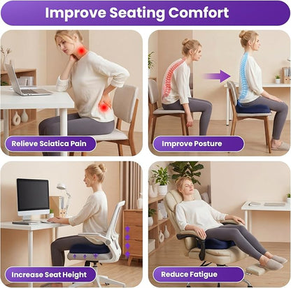 ZZ-WELL Seat Cushions for Office Chairs, Coccyx Cushion for Tailbone Pain Pressure Relief, Memory Foam Butt Pillows for Long Sitting, Patented Design, Extra Large & Thick, 21.2 Inches (Navy Blue)