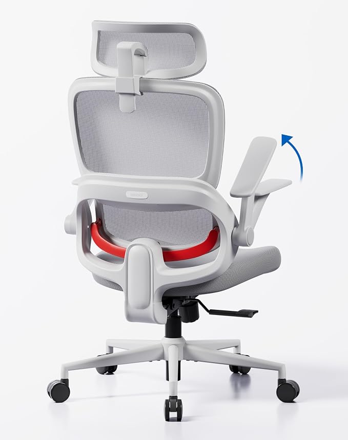 SIHOO B100 SE Office Chair, Soft Memory Foam Desk Chair with Adaptive Lumbar Support & 2D Flip-up Armrests, 135° tilt Computer Chair for Home Office, White