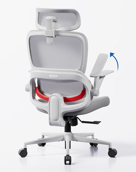 SIHOO B100 SE Office Chair, Soft Memory Foam Desk Chair with Adaptive Lumbar Support & 2D Flip-up Armrests, 135° tilt Computer Chair for Home Office, White