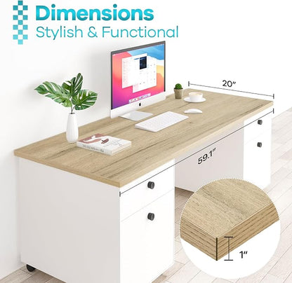Kaboon 60x20 inches Tabletop, Solid One-Piece Desktop for Sit Stand Desk, Double Desks, L Desk DIY,Wood Countertop Home or Commercial Use,1 inch Thick, Light Oak, 20" D x 59.1" W