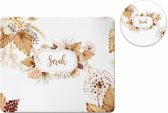 Personalized Mouse Pad and Coaster Custom Desk Set Teacher Appreciation Coworker Gifts Office Decor Cute AccessoriesHandmade (Beige Floral Personalized)