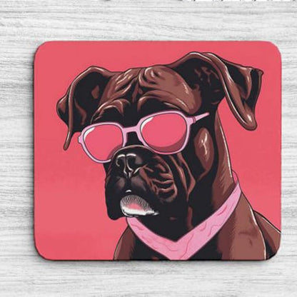 Pink Mousepad Glamour Dog Boxer Mouse Pad for Home Office Gaming Working Desk Computer Desktop Accessories Non-Slip Rubber Mousepad for Dog Lovers